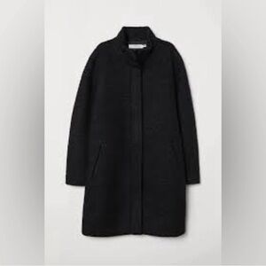 H&M L.o.g.g  Black Wool-blend Felted Stand up Collar Coat